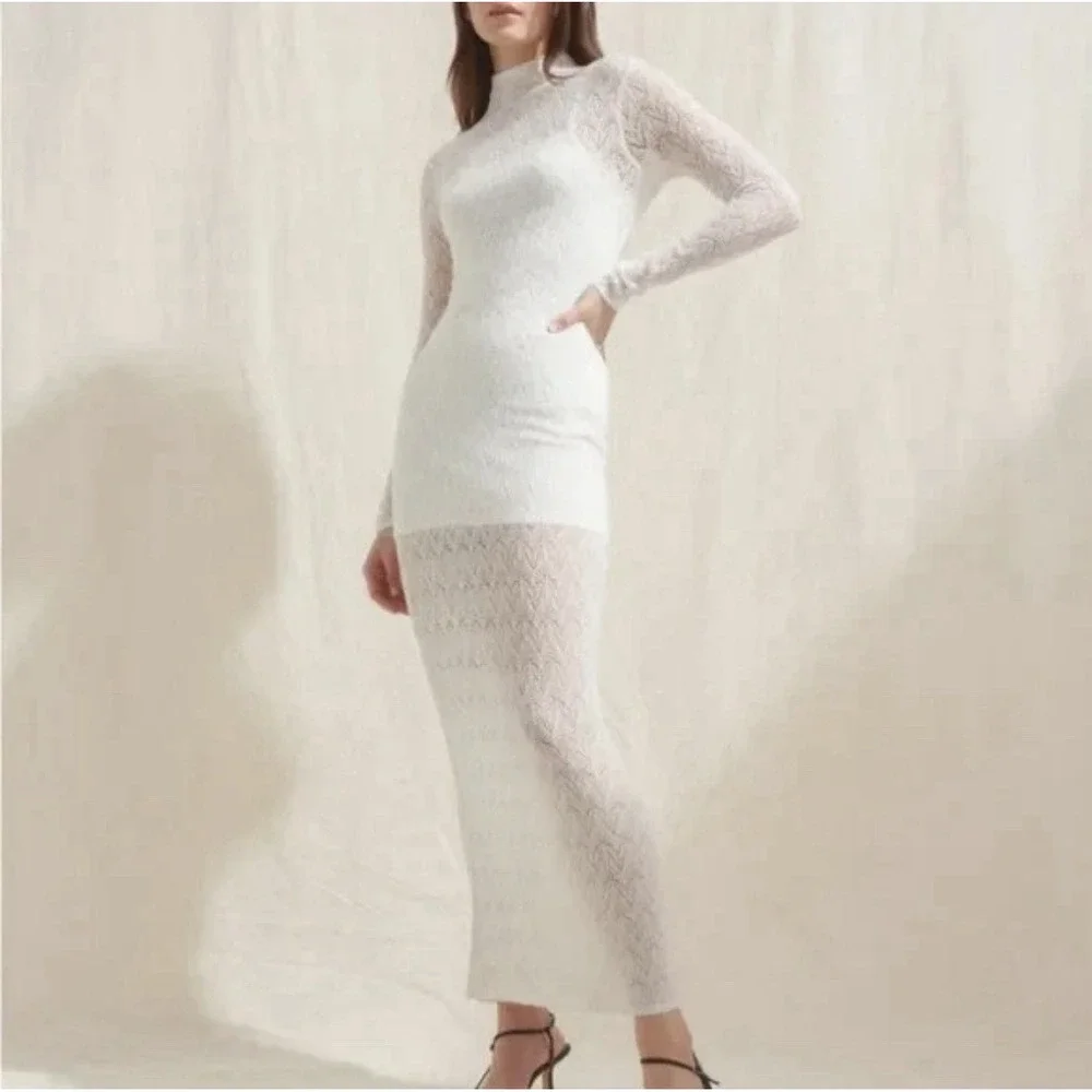 Abercrombie & Fitch Dress Womens XS Ivory Merino Wool Knit Mock Neck Maxi Bridal